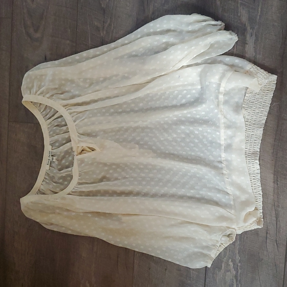 Black Rainn Sheer Cream Polka Dot Blouse Large